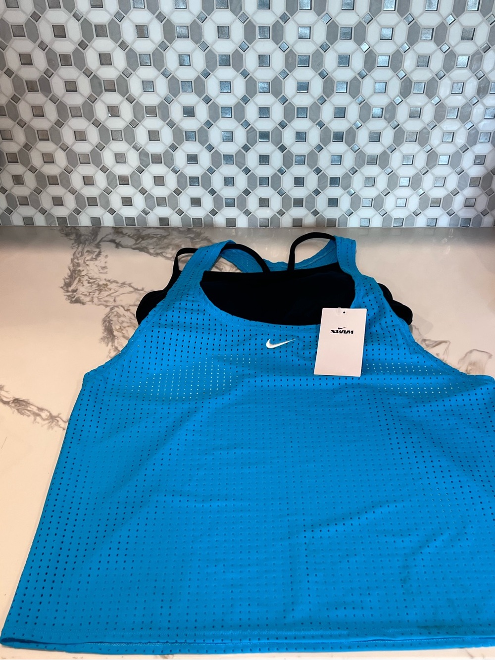 Nike Swim NWT 1 Pc Top Tankini Swimsuit Blue & Black Women's Size Medium